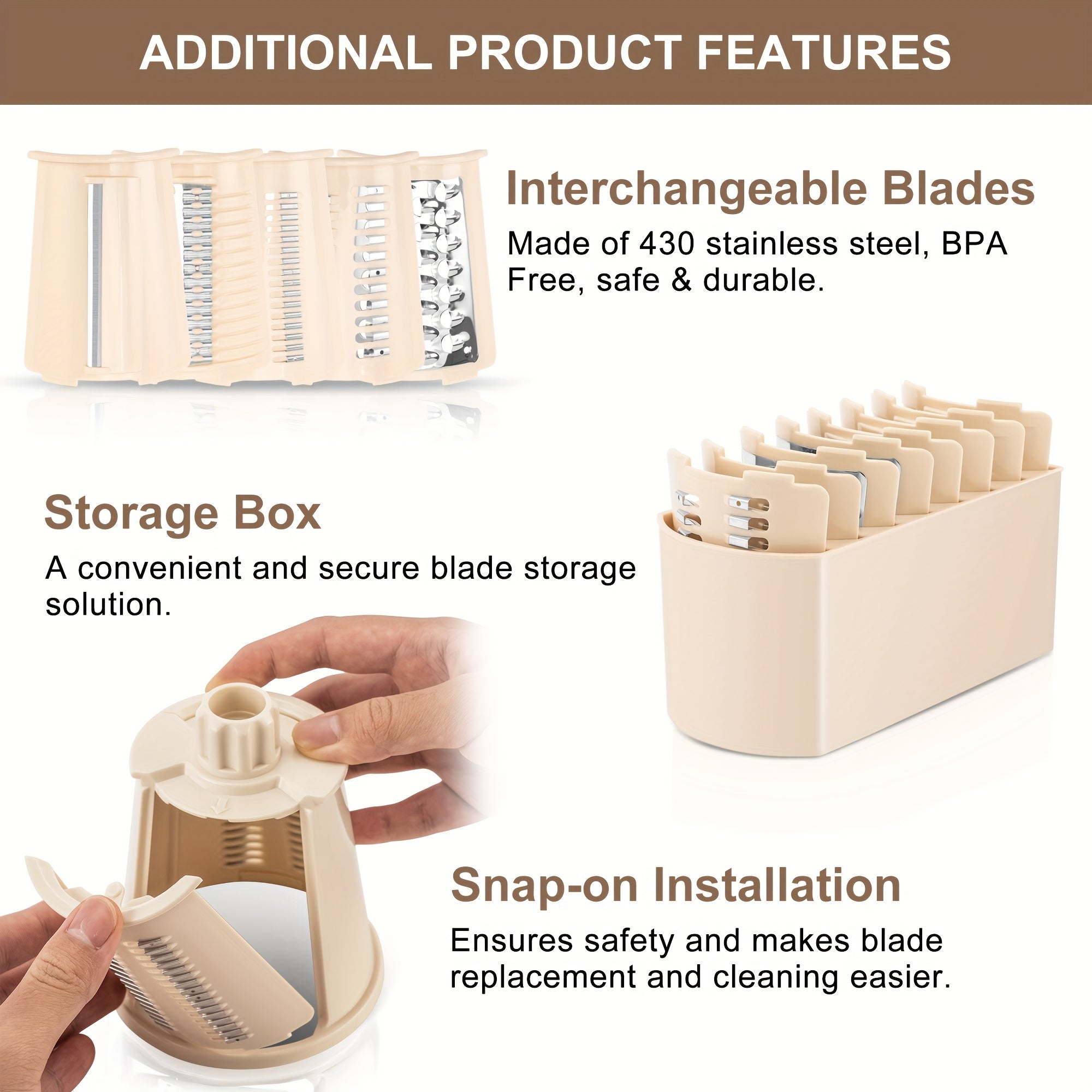 Rotary Cheese Grater With Handle - Vegetable Shredder With 5 Well-designed Blades & Strong Suction Base, Round Mandoline Slicer & Food Chopper For Kitchen, With Blade Storage Box(Beige, Retro Green)