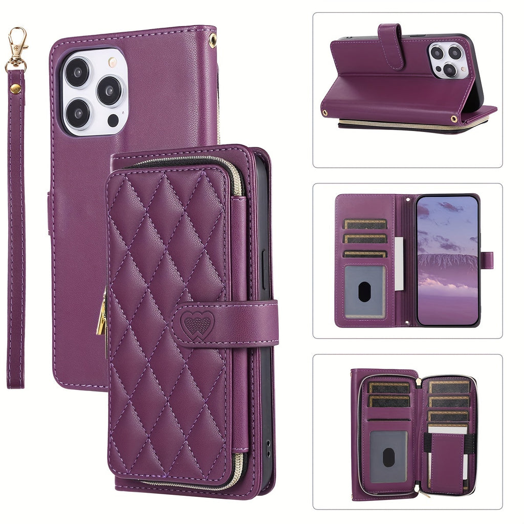 Crossbody Wallet Case Designed for Iphone 16E, 16, 15, 14, 13, 12, 11 Pro Max, 7, 8 Plus, SE 2020, And SE 2022, Featuring a Zippered Handbag Style, Flip Cover, Kickstand Folio, Card Slots, Wrist Strap, And Lanyard for The for