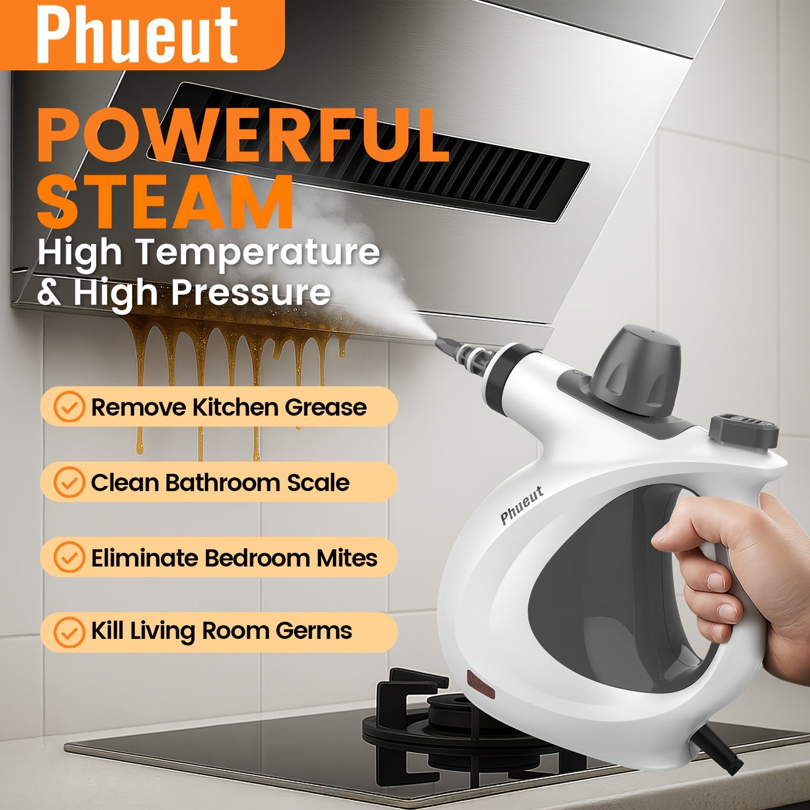 1Pc 1050W High-Power Portable Handheld Steam Cleaner Quick Heating, 12 Brush Heads For Versatile Cleaning In Kitchens, Bathrooms, Furniture & Cars - Us Plug, Large Capacity Water Tank, Steam Cleaner For Car