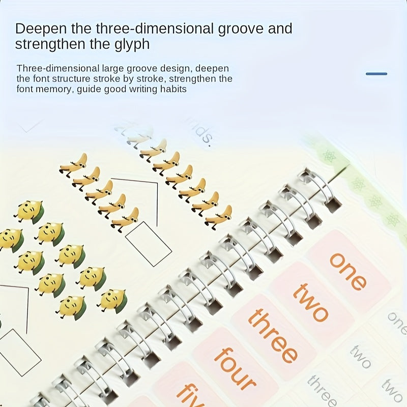 Book Set of 4 Books + 5 Refills + 1 Pen Holder: Groove Practice Magic Stickers, Calligraphy Practice Word Stickers, Writing Book, Enlightenment, Beginner Repetitive Writing, Handwriting Disappears