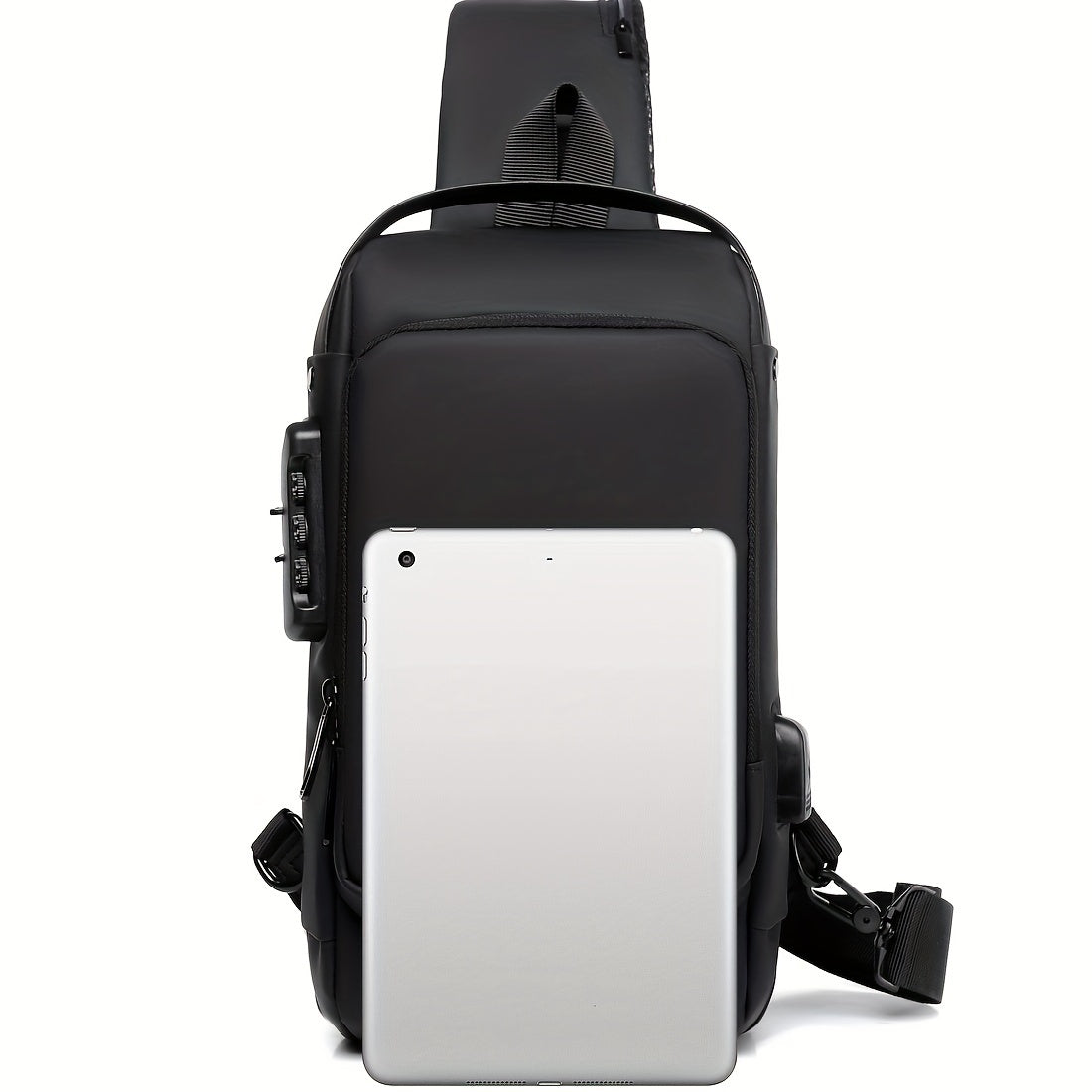 Men's Anti-Theft Password Lock Crossbody Chest Bag with Anti-Theft Technology & Digital Keypad Lock - Adjustable Strap, Golden-Tone Hardware, Durable Fabric, Zippered Compartments & Port Compatibility for Motorcycle, Travel,