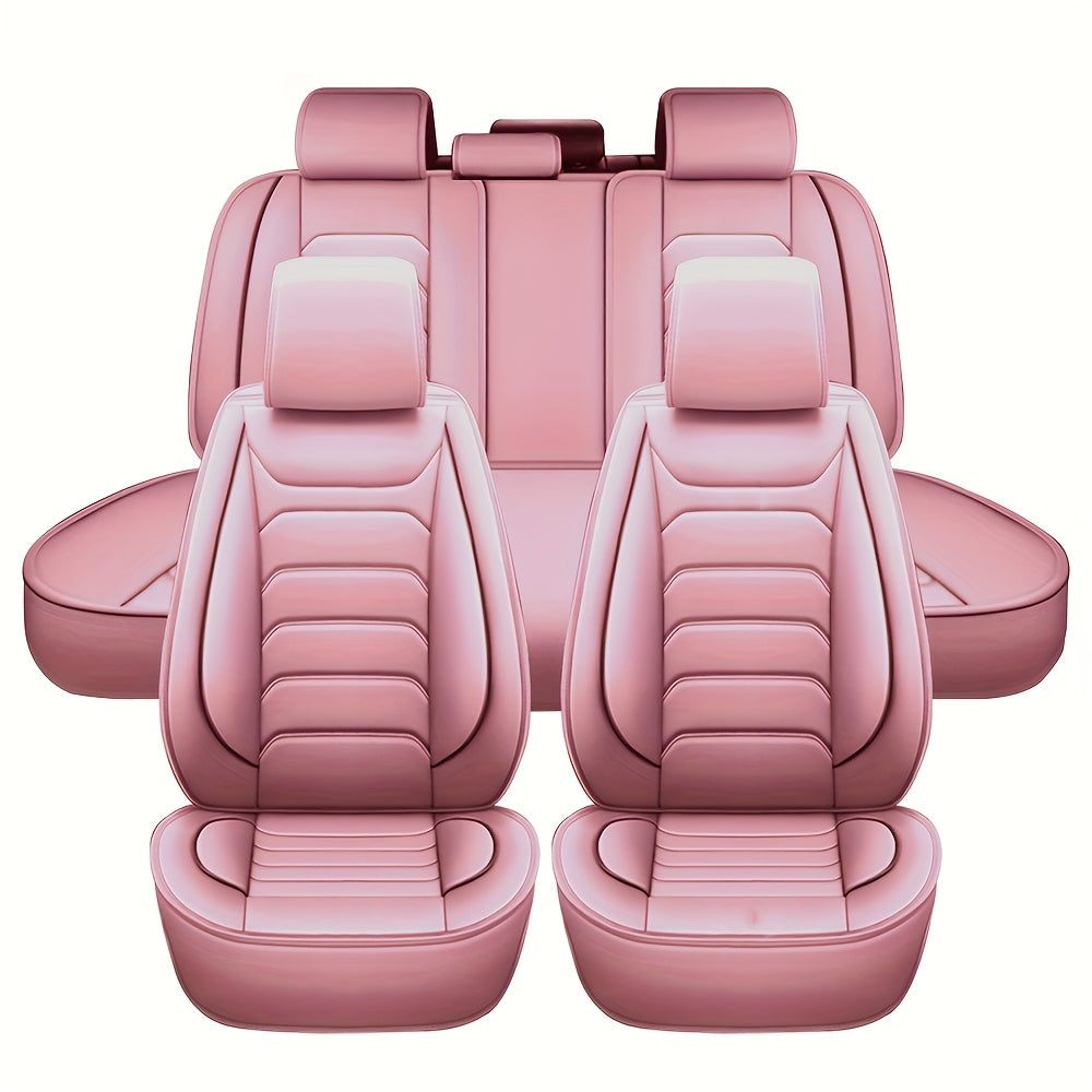 5-Seat Full Set Faux Leather Car Seat Covers - Waterproof All-Weather Protection, Full Surrounded Cushion Protector with Soft Foam Padding, Precise Fit for Cars, Trucks, Sedans & SUVs - Easy Installation, Durable Automotive I