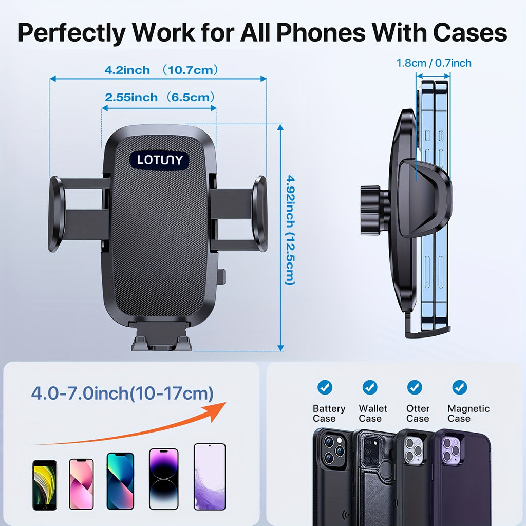 LOTUNY Car Phone Holder, Universal Hands-Free Phone Holders for Your Car, 3-in-1 Phone Mount for CarAir Vent Compatible with for iphone for samsung Google and All 4" to 7, 2" Phones