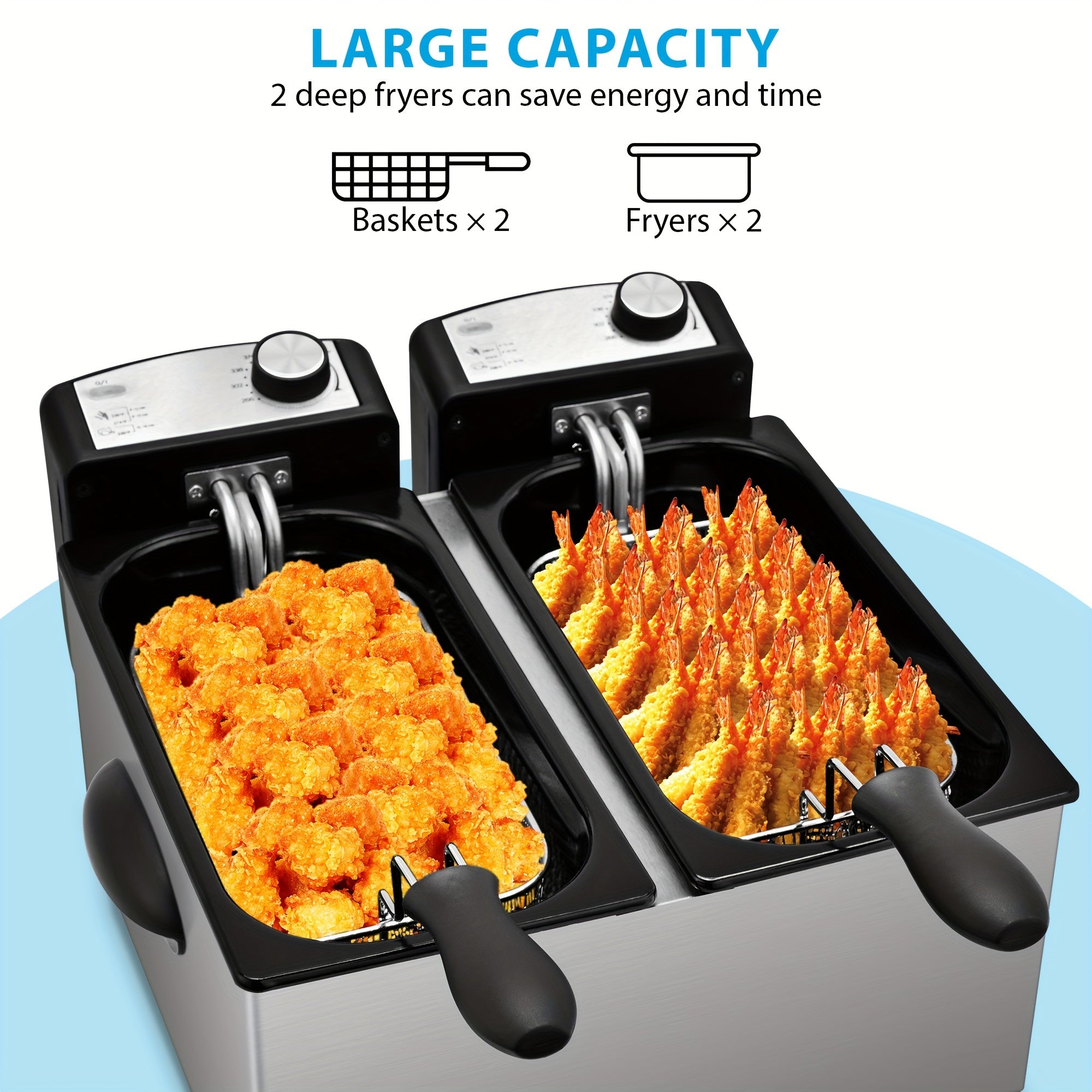 SUSTEAS Deep Fryer for Home Use, Large Capacity Oil Fryer with 5 Sizes, Adjustable Temperature Control, Easy-to-Clean Pot, Made Of 304 Stainless Steel, Local Warehouse, Compact And Durable Design, Stylish Cooking Appliance &