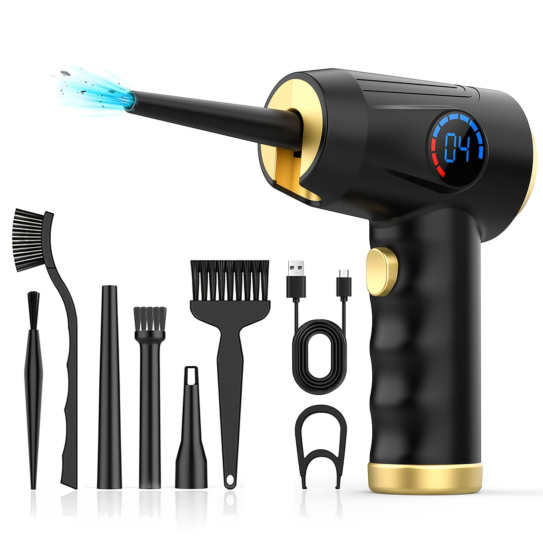 Cordless Electric Air Duster with 51000 RPM High-Power Blower, 4-Speed Adjustable & LCD Display, 3000mAh Fast Charging, 15-45 Min Runtime, USB-Powered Portable Cordless Vacuum Cleaner for Computers, Keyboards, TVs, Gaming Con