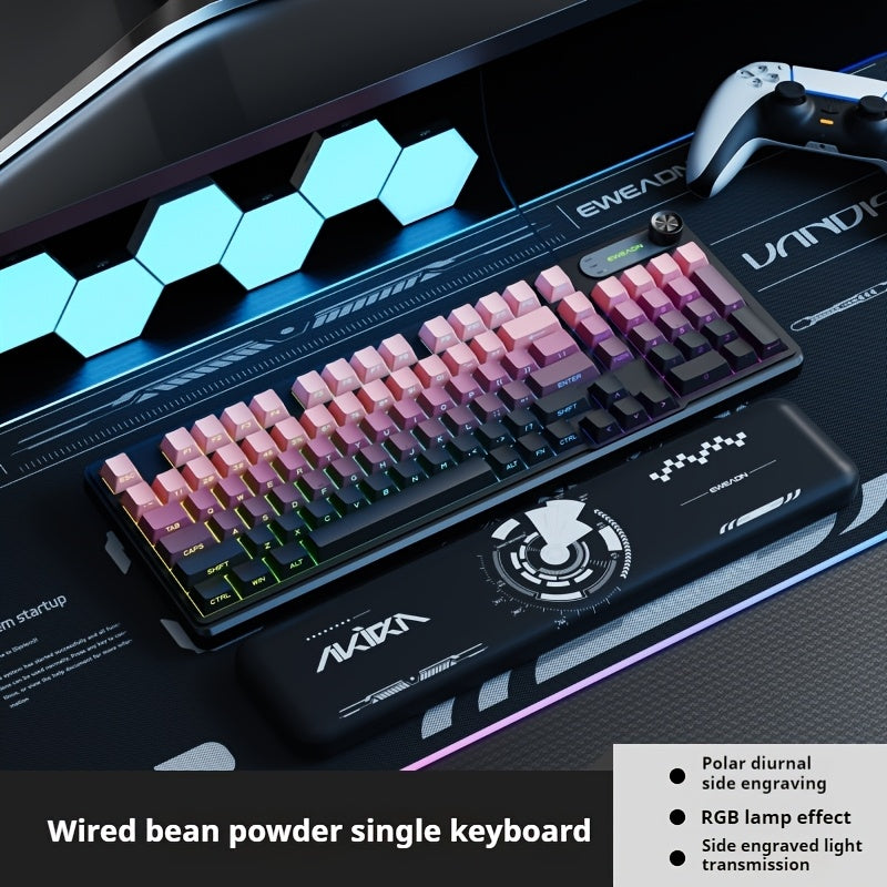 EWEADN Wired Silent Gaming Keyboard with RGB Backlit, Side-Printed Gradient Keycaps, Ergonomic Design & Multimedia Knob Control - USB-Powered for PC, Laptop, Desktop, Windows, Mac, Workstation Use, Gaming Accessories, Profess