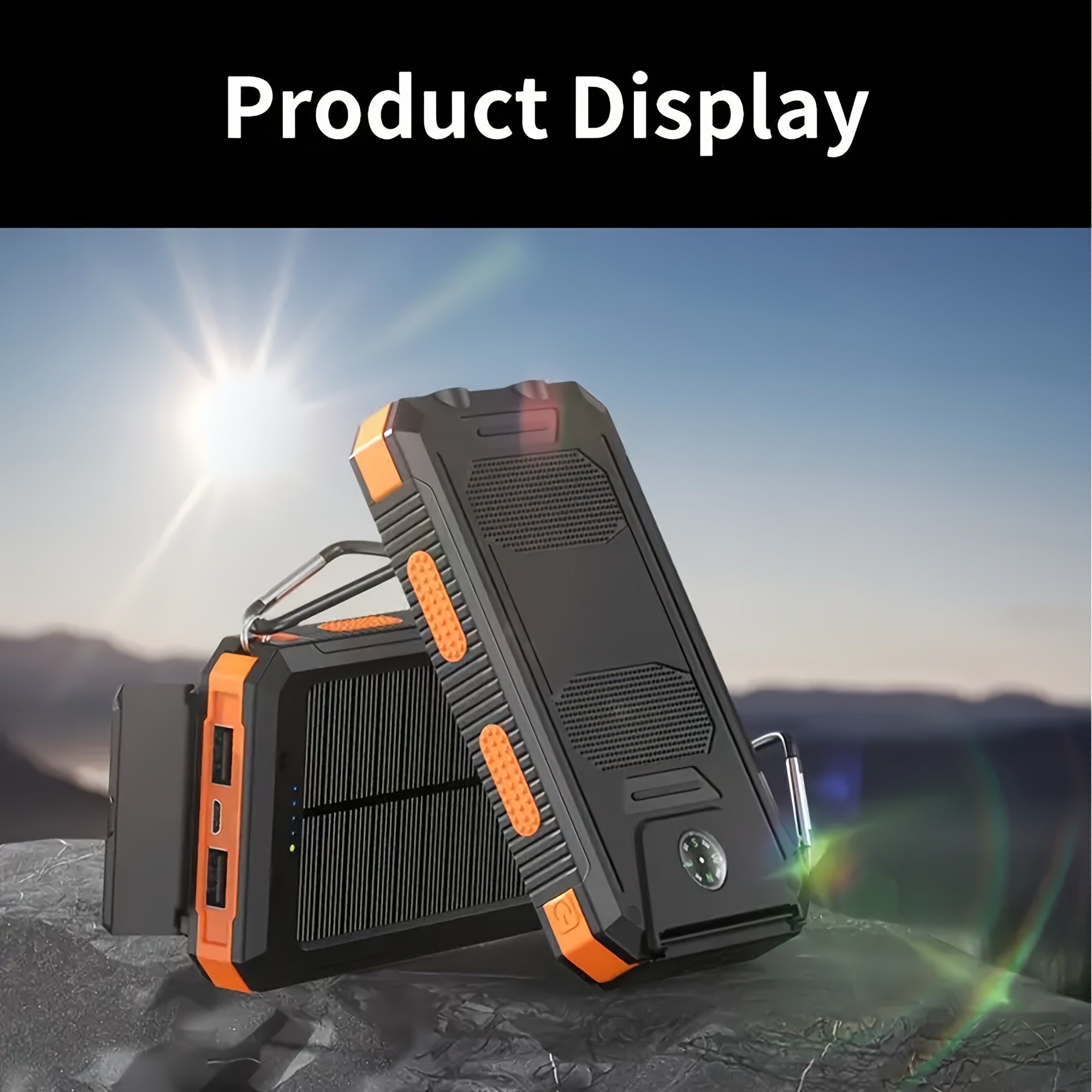 Portable Solar Mobile Phone Charger, Camping External Battery Charger for Mobile Phones, 2 USB/ LED Flashlights with Compass for Outdoor Activities, Portable Solar Power Bank, Solar Battery, Portable Charger Power Bank, Solar