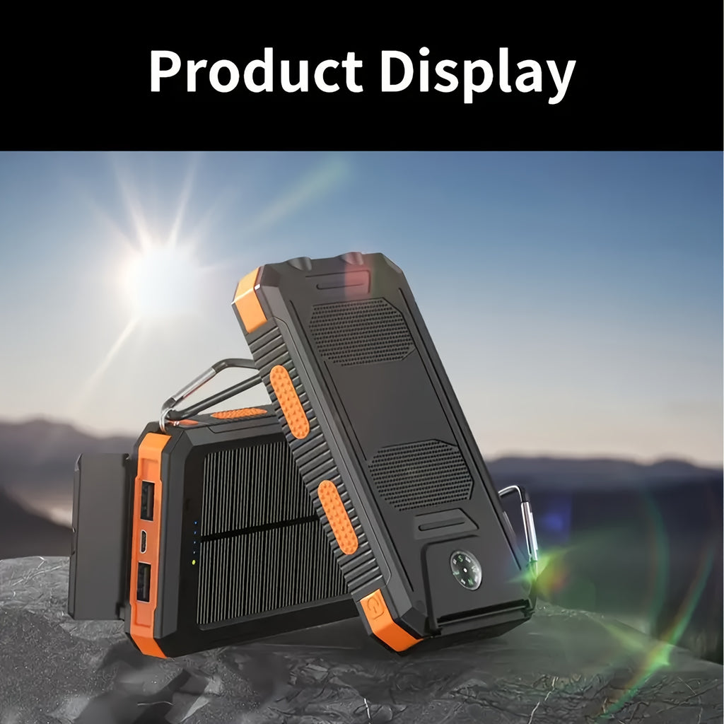 Portable Solar Mobile Phone Charger, Camping External Battery Charger for Mobile Phones, 2 USB/ LED Flashlights with Compass for Outdoor Activities, Portable Solar Power Bank, Solar Battery, Portable Charger Power Bank, Solar