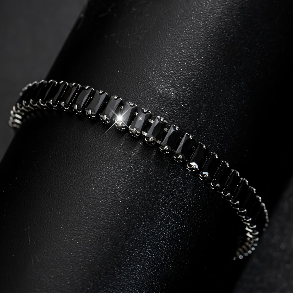 Men's Black Zircon Tennis Bracelet & Necklace Set |