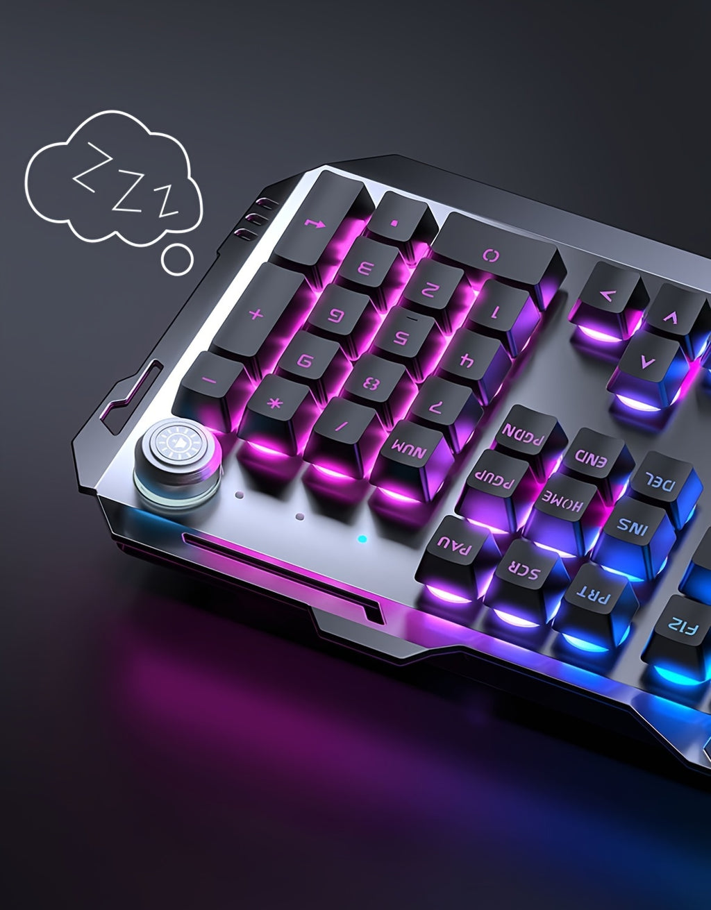 [EWEADN LED Gaming Keyboard] EWEADN 104 Keys LED Backlit Wired Gaming Keyboard - Ergonomic Silent Design, Adjustable Volume Knob, USB Powered, for Desktop & Notebook Computers, Office Accessories