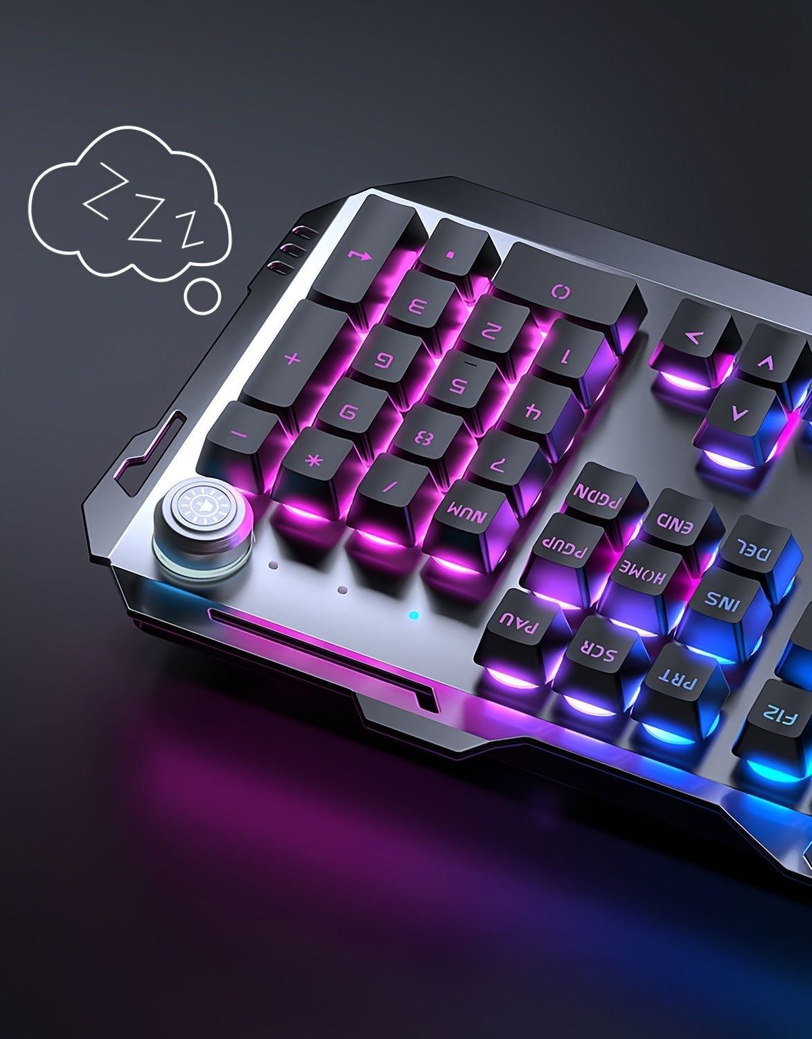 [EWEADN LED Gaming Keyboard] EWEADN 104 Keys LED Backlit Wired Gaming Keyboard - Ergonomic Silent Design, Adjustable Volume Knob, USB Powered, for Desktop & Notebook Computers, Office Accessories