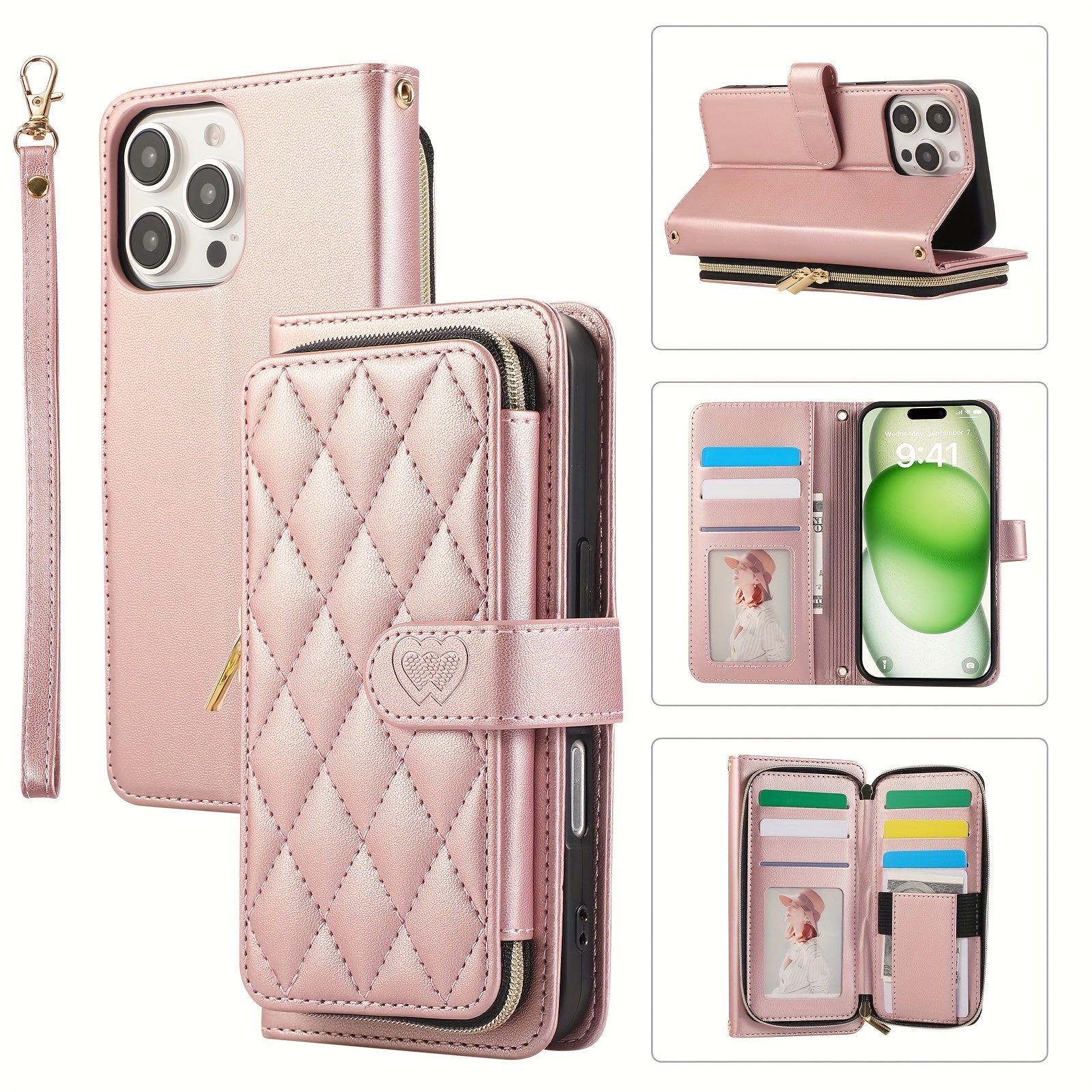 Crossbody Wallet Case Designed for Iphone 16E, 16, 15, 14, 13, 12, 11 Pro Max, 7, 8 Plus, SE 2020, And SE 2022, Featuring a Zippered Handbag Style, Flip Cover, Kickstand Folio, Card Slots, Wrist Strap, And Lanyard for The for