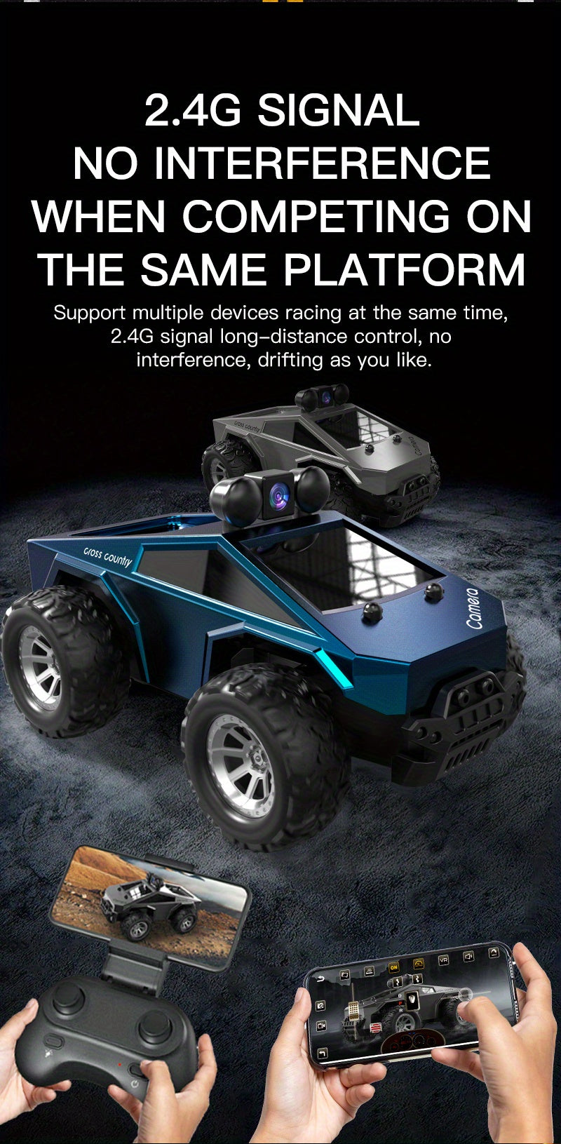 1/28 Scale FPV RC Truck with Camera & Live Video, 2.4GHz Remote Control Car with FPV Goggles-like View, Alloy-Body Style (Plastic), Anti-Interference System, 2-Speed Modes & Flashing Lights - Controlled for Boys & Adults (Gif