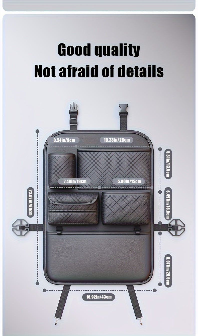 [2025 New PU Leather Car Bag] Universal Fit PU Leather Car Seat Back Organizer Bag | Multi-Layer Storage for Bottles, Tablets, Laptops & Accessories, Black, 2025 New | Stylish Car Organizer