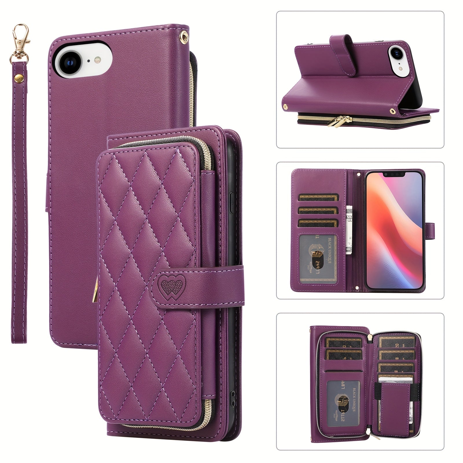 Crossbody Wallet Case Designed for Iphone 16E, 16, 15, 14, 13, 12, 11 Pro Max, 7, 8 Plus, SE 2020, And SE 2022, Featuring a Zippered Handbag Style, Flip Cover, Kickstand Folio, Card Slots, Wrist Strap, And Lanyard for The for