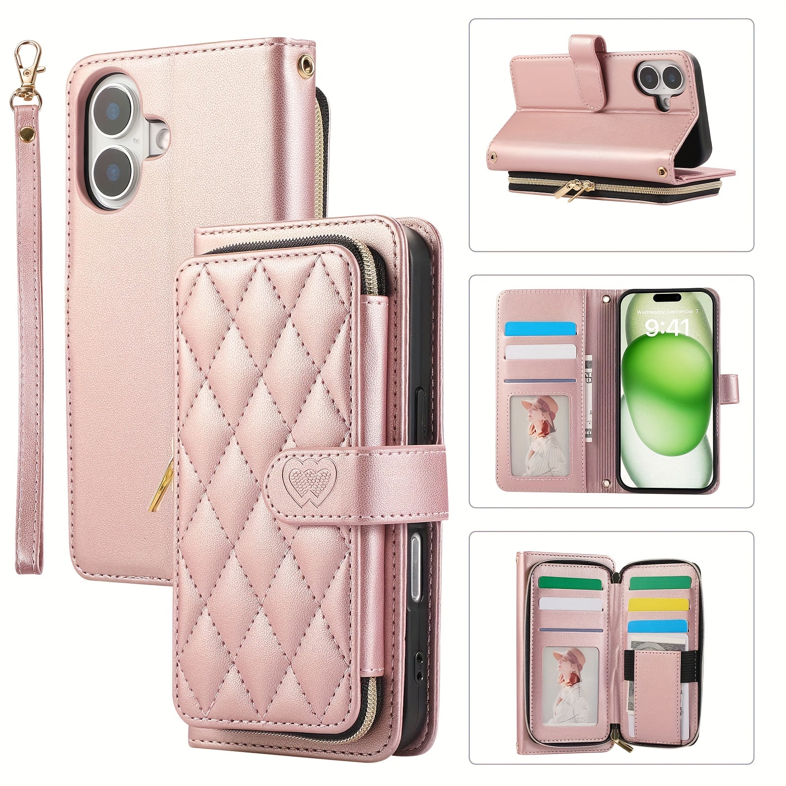 Crossbody Wallet Case Designed for Iphone 16E, 16, 15, 14, 13, 12, 11 Pro Max, 7, 8 Plus, SE 2020, And SE 2022, Featuring a Zippered Handbag Style, Flip Cover, Kickstand Folio, Card Slots, Wrist Strap, And Lanyard for The for