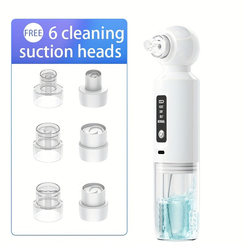 [USB Charging Beauty Device] 6-Head Blackhead Cleaner, Vacuum Electric Blackhead Pore Cleaner, USB Charging Mini Bubble Beauty Device, To Activate Heating Mode, Press And Hold The Power Button For 3 Seconds. Automatically Mai