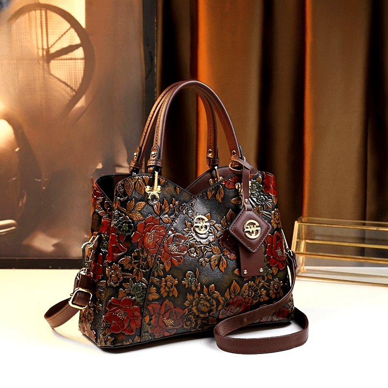 Floral Handbag for Wo, Autumn Winter New Arrival, Hand-Painted Tote with Zipper Closure, Elegant Mom Purse