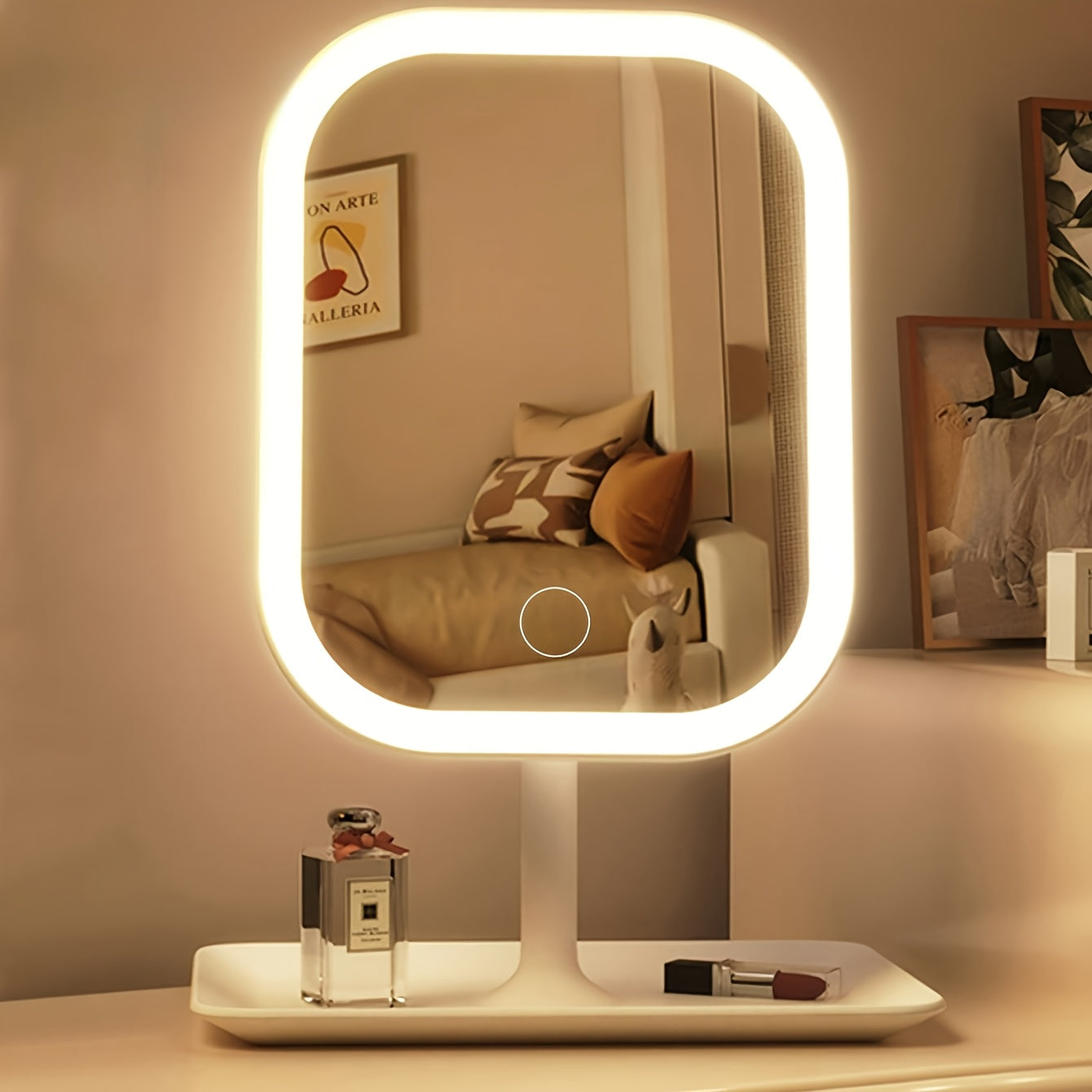 Rechargeable Makeup Mirror with Touch Control & 3 Light Modes (White/Color Dimming, -Fingerprint HD, Day/Night) - Portable Folding Vanity Mirror with Long Life, - for Women, - Ideal /Christmas