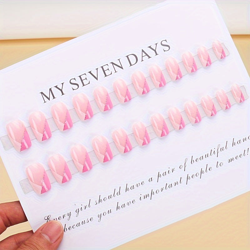 [24pcs Press-on Nails] MYSEVENDAY 24pcs Colorblock French Tip Press-on Nails - Mixed Color System, Square Shape, Medium Length, Glossy Finish with Nail Glue and File, Removable & Reusable for Parties & Everyday Wear