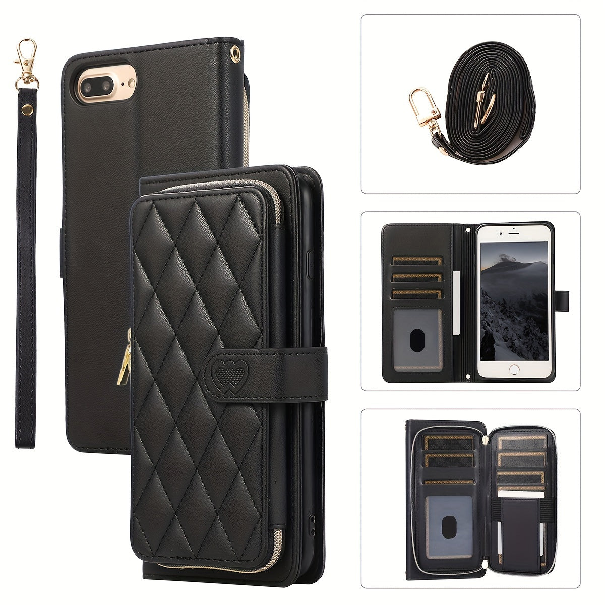 Crossbody Wallet Case Designed for Iphone 16E, 16, 15, 14, 13, 12, 11 Pro Max, 7, 8 Plus, SE 2020, And SE 2022, Featuring a Zippered Handbag Style, Flip Cover, Kickstand Folio, Card Slots, Wrist Strap, And Lanyard for The for
