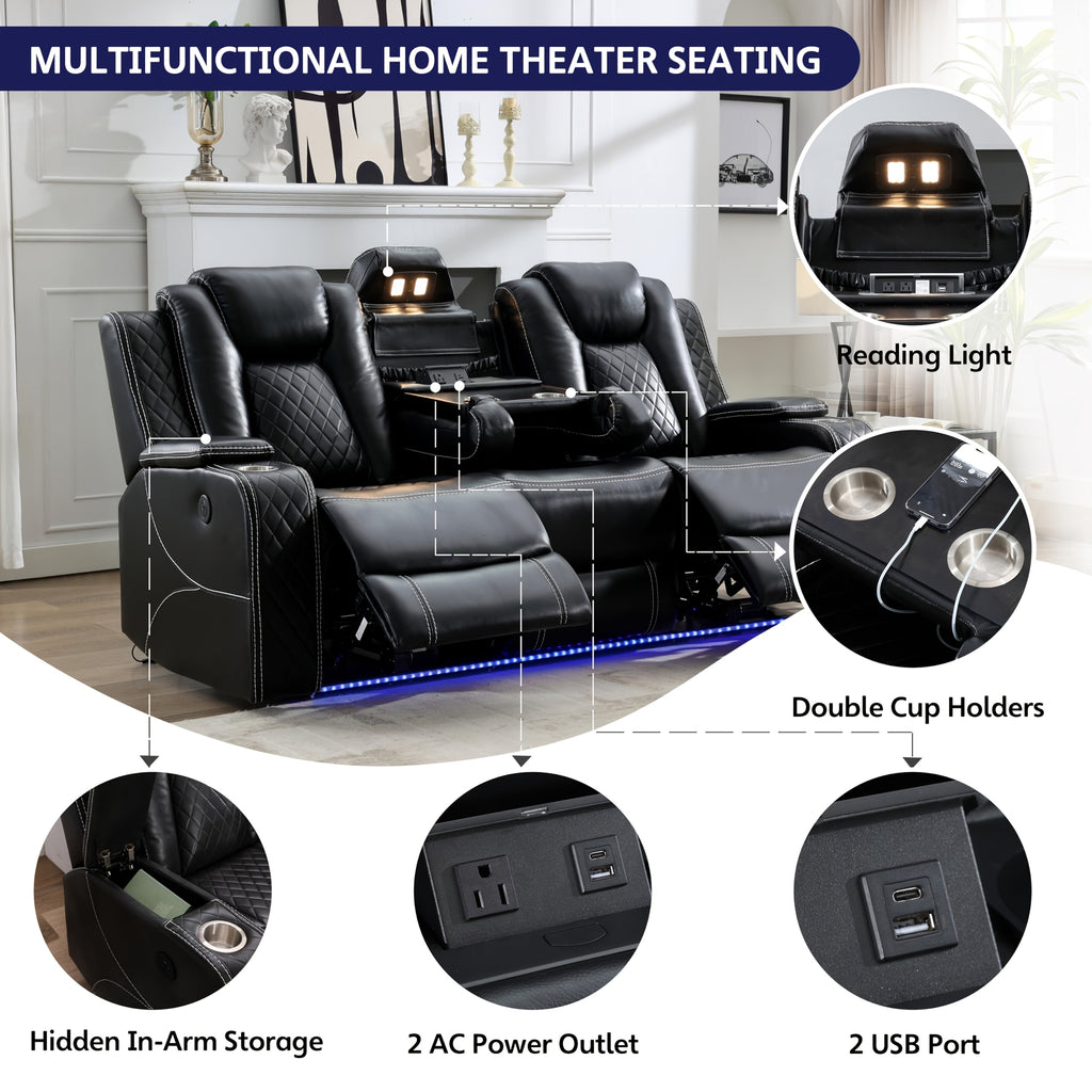 Power Recliner Loveseat with Speaker for Living Room, Loveseat Seating Couch, LED Lights