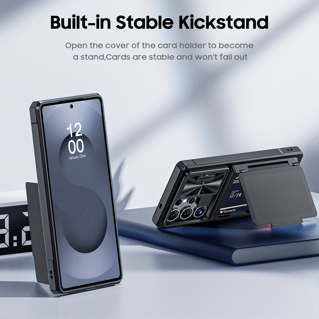 for Samsung Galaxy S25 Ultra Case Wallet, Cards Holder (4 Cards) & Camera Cover & Kickstand, for Women Men, Full Body protective PC Case for S25 Ultra 2025( Cell Phone strap) Holiday gifts for family