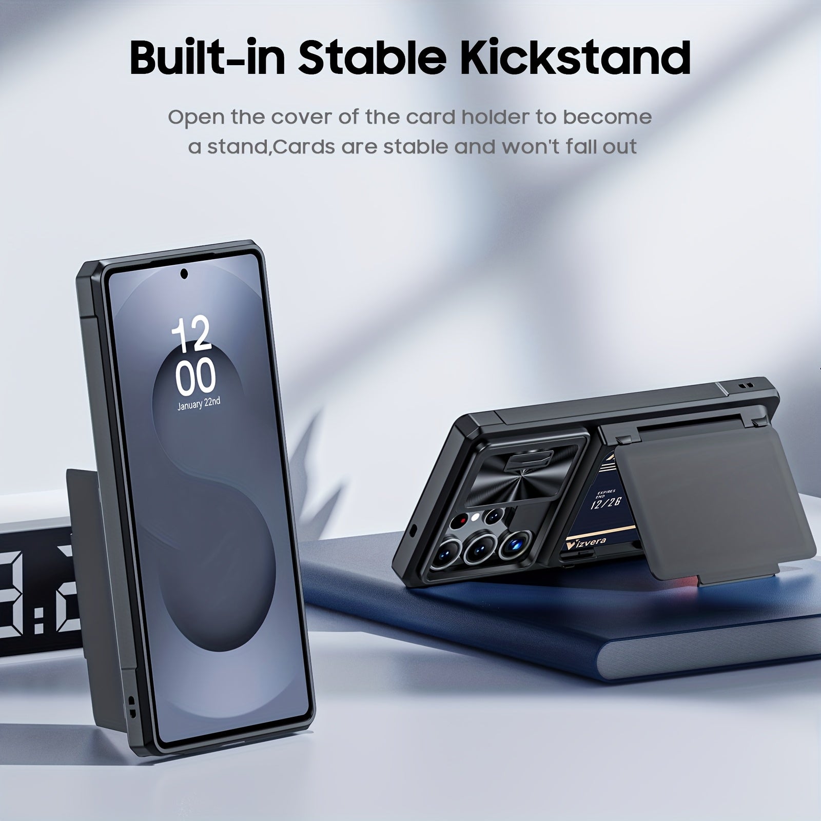 for Samsung Galaxy S25 Ultra Case Wallet, Cards Holder (4 Cards) & Camera Cover & Kickstand, for Women Men, Full Body protective PC Case for S25 Ultra 2025( Cell Phone strap) Holiday gifts for family