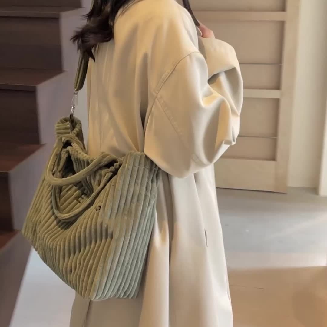 Women's Corduroy Tote Bag with Adjustable Strap & Closure - Soft Large Capacity Handbag for, Phone & Wallet - Corduroy Purse in,,,, | Gift-Ready for //Casual Use -