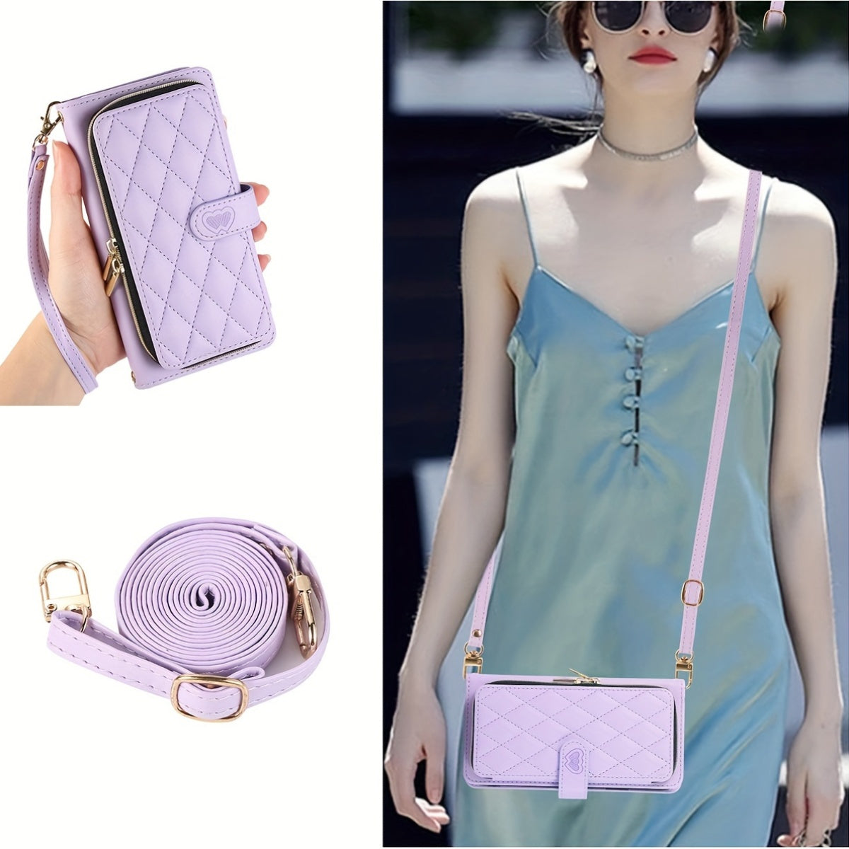 Crossbody Wallet Case Designed for Iphone 16E, 16, 15, 14, 13, 12, 11 Pro Max, 7, 8 Plus, SE 2020, And SE 2022, Featuring a Zippered Handbag Style, Flip Cover, Kickstand Folio, Card Slots, Wrist Strap, And Lanyard for The for