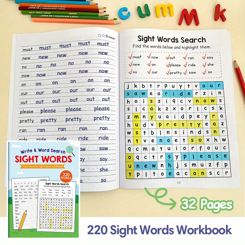 [LACHILLY 220 Workbook] LACHILLY 220 Sight Words Workbook | Mixed Color Paper with Fun Word Search for Kids | Learn to Write & Handwriting Practice Affordable Reading & Writing Skills Book Back to School