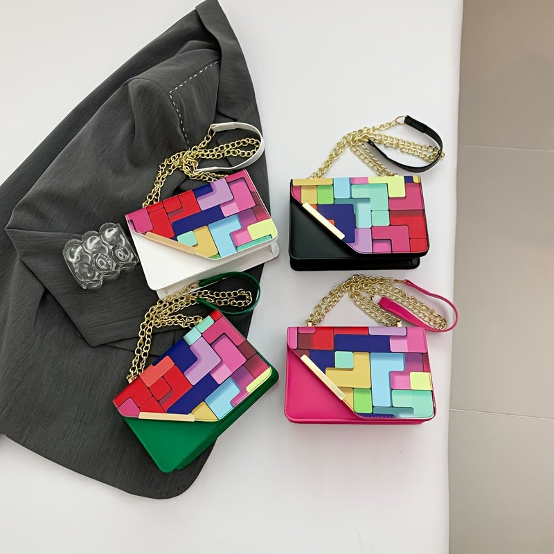 [Lightweight Shoulder Bag] Lightweight Magnetic Closure Color Block Shoulder Bag for Girls | Fashionable Casual Style, Artificial Leather, No Wash, Adjustable Strap, Unlined, Perfect for Outings