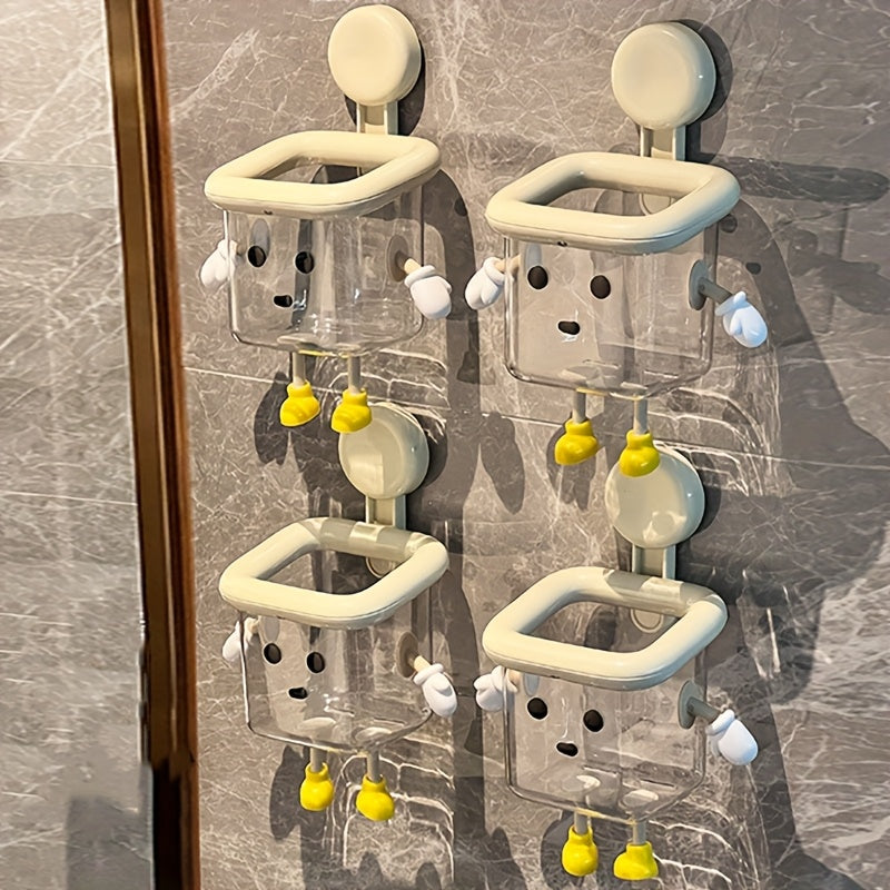 DIY Creative Cute Toothbrush Holder, Wall-Mounted No-Drill Suction Cup for Home Use, Bathroom Toothpaste Toothbrush Electric Toothbrush Cosmetic Organizer, Razor Makeup Brush Hanging Storage, High-End Multifunctional Transpar