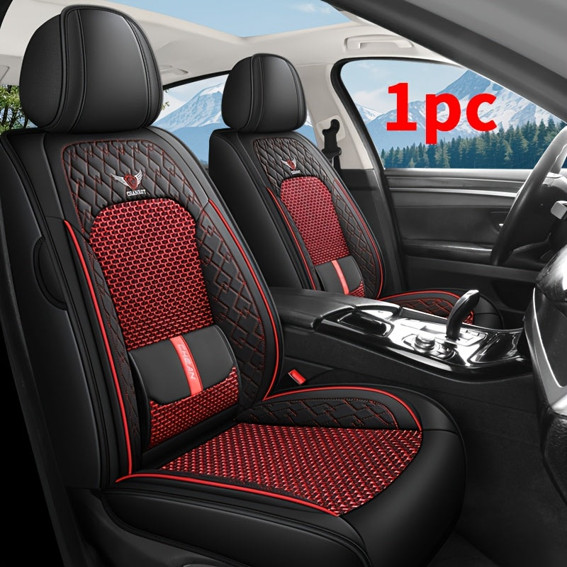 Premium 1pc Car Front Seat Cover PU Leather + Ice Slippy Fiber Fabric Full Coverage Summer Car Seat Protector