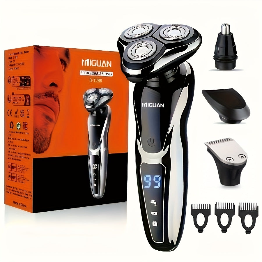 MIGUAN for Men's 3-in-1 Electric Razor & Trimmer - - Shaver with 3D Floating Blade, Digital Display, Portable Beard Trimmer and Nose Hair Shaver - All-in-One Grooming Device for and Travel, Father's Day Gift for