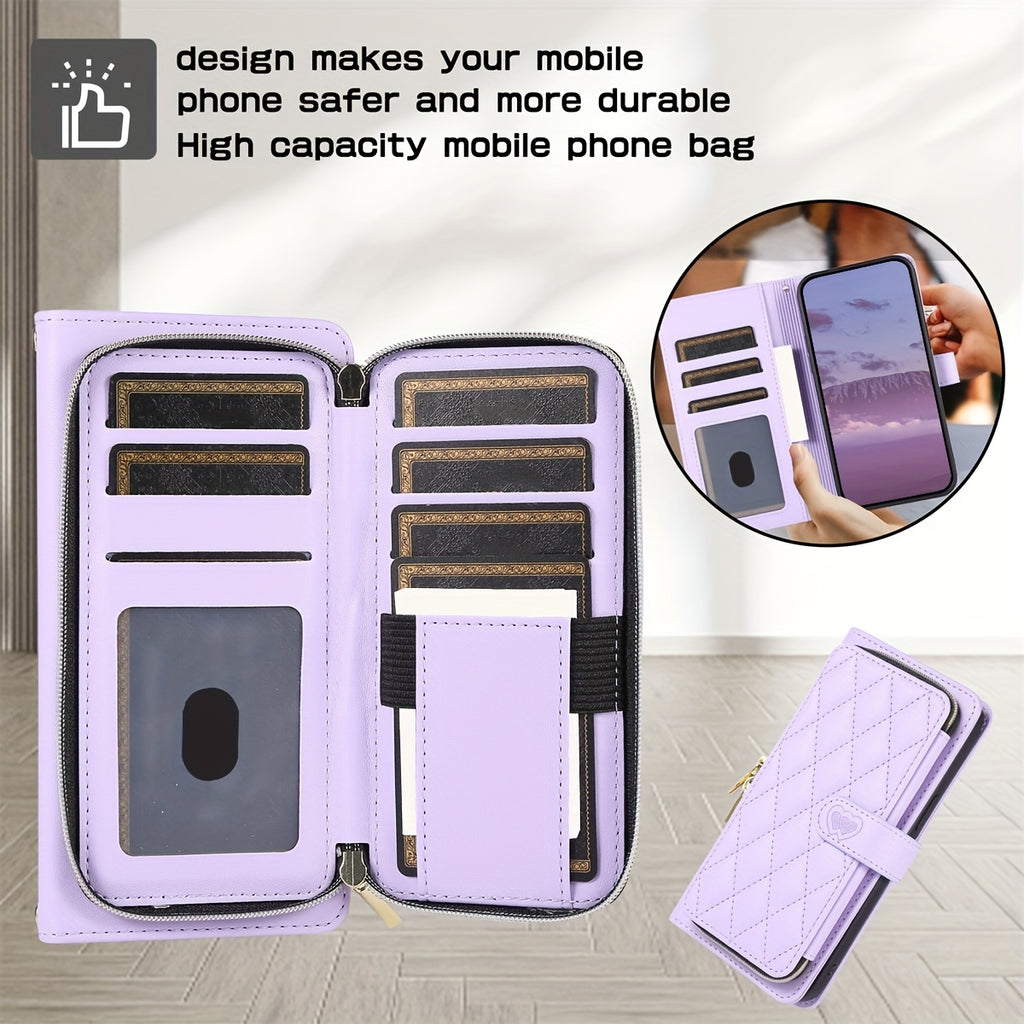 Crossbody Wallet Case Designed for Iphone 16E, 16, 15, 14, 13, 12, 11 Pro Max, 7, 8 Plus, SE 2020, And SE 2022, Featuring a Zippered Handbag Style, Flip Cover, Kickstand Folio, Card Slots, Wrist Strap, And Lanyard for The for