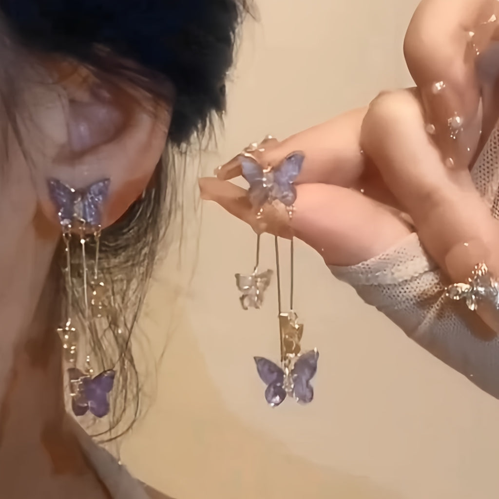 [Delicate butterfly earrings] Light Purple Butterfly Tassel Earrings | Delicate Temperament Accessory, Elegant Style, Perfect for Party & Daily Wear, for Teenager