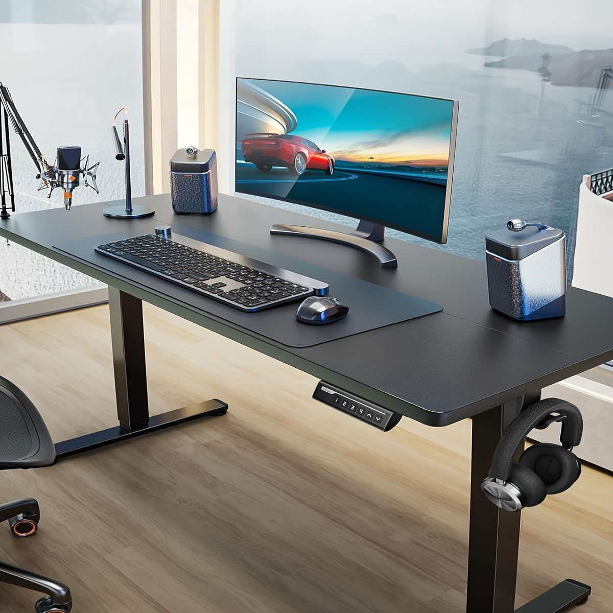63/55/48/40 inch adjustable height electric lift desk, ergonomically designed recording studio desk, gaming desk, suitable for home offices, cafes, restaurants, recording studios, 4 colors, electric standing desk, perfect Chr