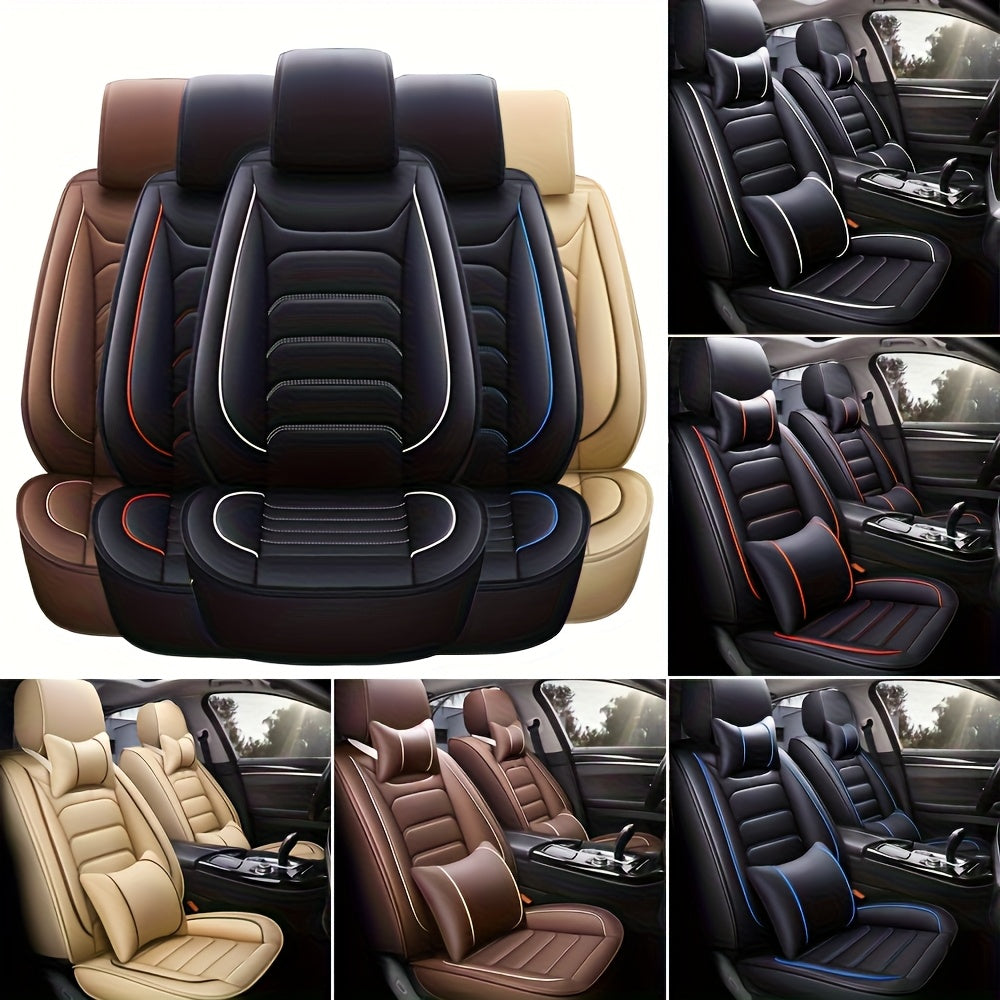 5-Seat Full Set Faux Leather Car Seat Covers - Waterproof All-Weather Protection, Full Surrounded Cushion Protector with Soft Foam Padding, Precise Fit for Cars, Trucks, Sedans & SUVs - Easy Installation, Durable Automotive I