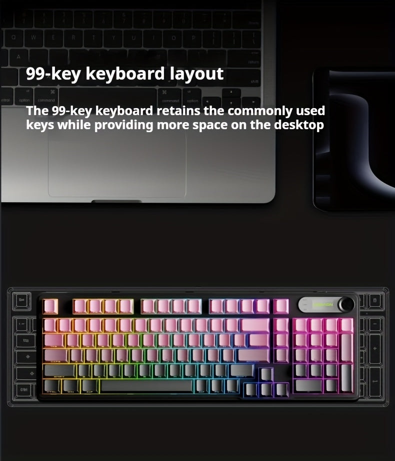 EWEADN Wired Silent Gaming Keyboard with RGB Backlit, Side-Printed Gradient Keycaps, Ergonomic Design & Multimedia Knob Control - USB-Powered for PC, Laptop, Desktop, Windows, Mac, Workstation Use, Gaming Accessories, Profess