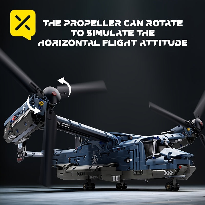 1486pcs Dynamic Tilt-Rotor Fighter Jet Building Block Model, 1:72 High Precision Replica, Collectible Brick Set with Shockproof Landing Gear + Openable Hatches – Creative DIY Halloween, Christmas, Thanksgiving, New Year & V