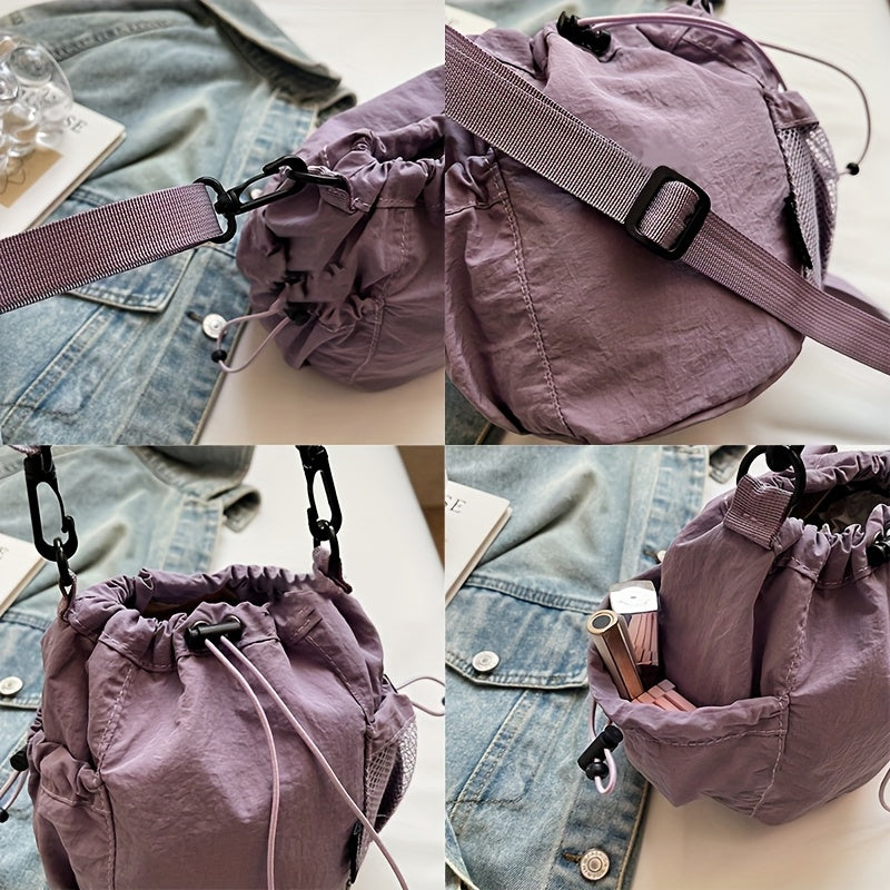 Women's Lightweight Crossbody Bag, Convertible Clutch Purse with Adjustable Strap, Drawstring Closure, Side Mesh Pocket, Compact Everyday Bag for Women, Travel, Work, Dates, Available in Purple, Black, Green, Blue, Khaki, Ide