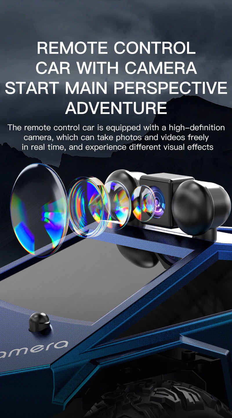 1/28 Scale FPV RC Truck with Camera & Live Video, 2.4GHz Remote Control Car with FPV Goggles-like View, Alloy-Body Style (Plastic), Anti-Interference System, 2-Speed Modes & Flashing Lights - Controlled for Boys & Adults (Gif