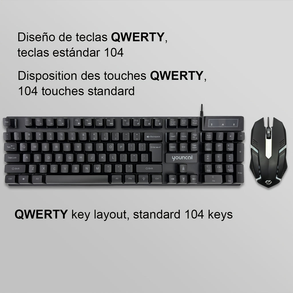 [Rainbow Backlit Gaming Set] Rainbow Backlit Wired Gaming Keyboard and Mouse Set | 19-Key Rollover, Adjustable Brightness, 2 Lighting Modes, Ergonomic Design, Hotkeys, Media Keys, USB Powered, No Battery, for Home Entertainme