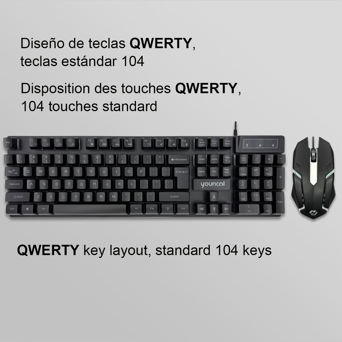 [Rainbow Backlit Gaming Set] Rainbow Backlit Wired Gaming Keyboard and Mouse Set | 19-Key Rollover, Adjustable Brightness, 2 Lighting Modes, Ergonomic Design, Hotkeys, Media Keys, USB Powered, No Battery, for Home Entertainme