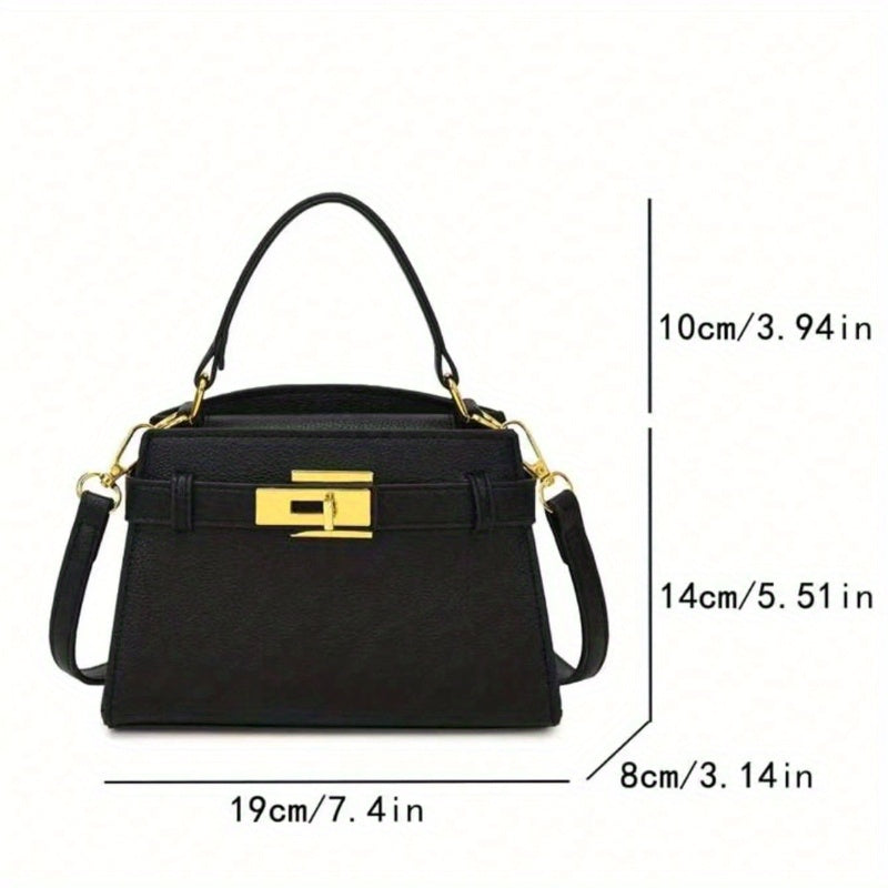 Women'S Elegant Business Casual Handbag - Structured Tote with Golden-Tone Hardware & Buckle Closure, Structured Crossbody Bag with Golden-Tone Hardware, Durable & Easy-clean Design For Office, Work, Travel - Perfect Mother'S