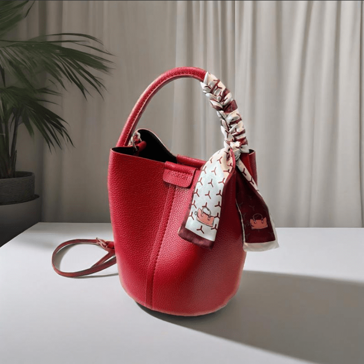 Designer Fashion Red Bucket Bag for Women, Spring/Summer, Solid Color, Magnetic Closure, Hand Wash, with Lining, Messenger Shoulder Bag