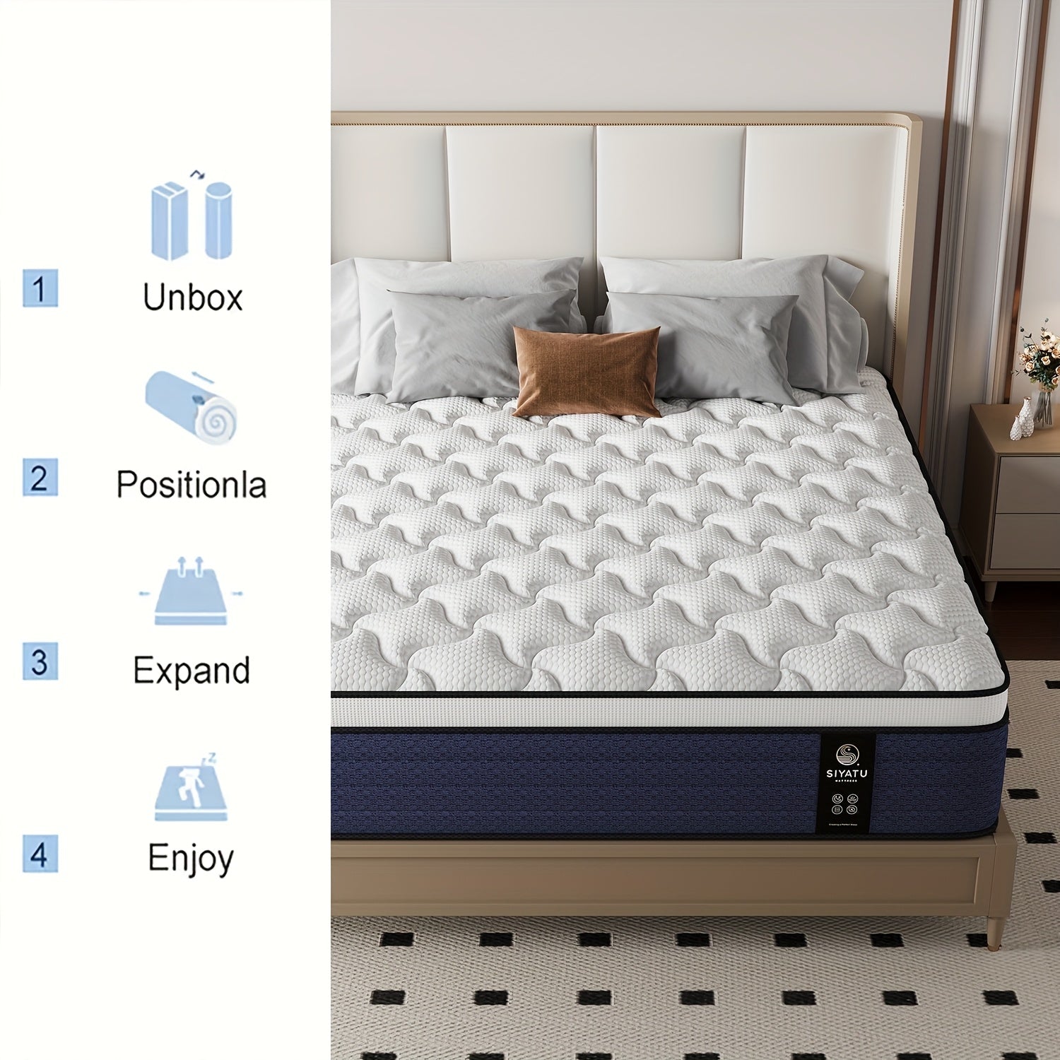 10/12/14 Inch King Sizes Mattress, Queen Size Mattress, Full Size Mattress, Twin, with Ergonomic, Individual Springs&Memory Foam, Medium Firm Feel, Pressure Relief, Comfortable Sleeping, Modern Comfortable Home Furnishings.