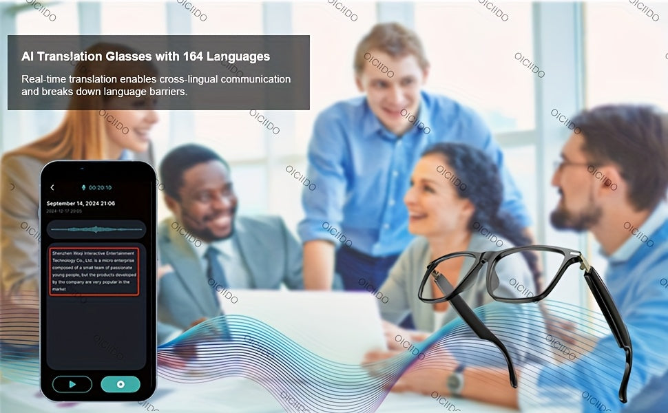 OICIIDO AI Smart Glasses, New Multifunctional Audio Glasses for Men and Women, Support Real-Time Translation for 160+ Languages and Video Translation, Equipped with Chat GPT System, Built-In Microphone and Speaker, HD Voice C