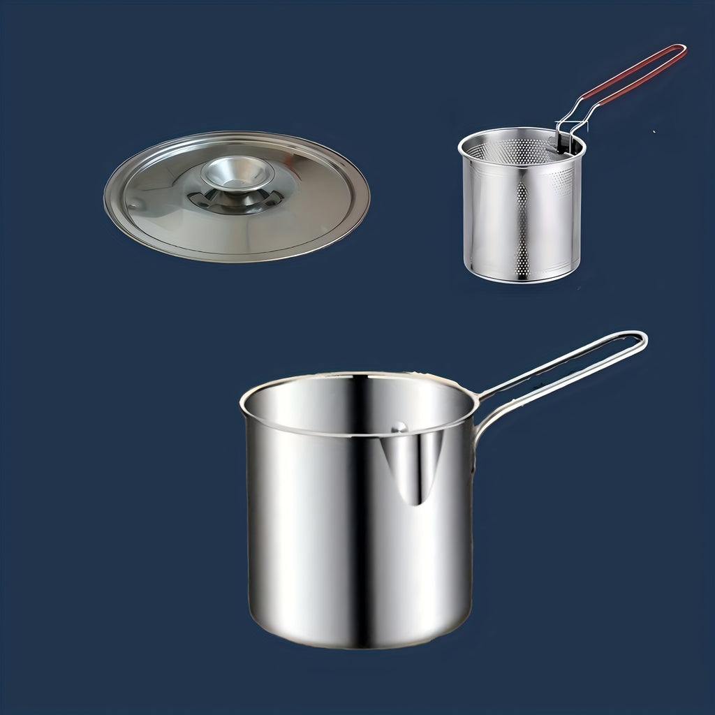 [Stainless Steel Fryer Set] 1set/3pcs - stainless steel - tempura fryer - with basket - deep fryer - multi-purpose cookware set